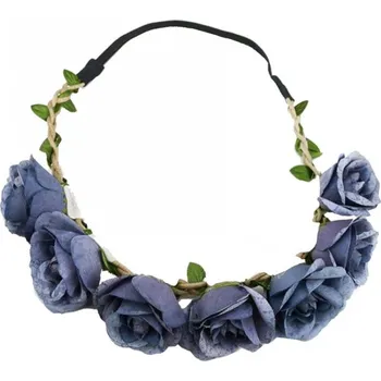 Čelenka Flamenco Mystique Romantický Věnec z Umělých Květin, Modrá, Šířka 4 cm - Průměr 15 cm