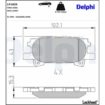 Brzdová destička Sada brzdových destiček, kotoučová brzda DELPHI LP1820