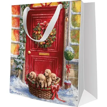 Dárková taška Paw Vánoční papírová taška PAW Basket with Puppies střední ,balení 10 ks 589553