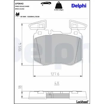 Brzdová destička Sada brzdových destiček, kotoučová brzda DELPHI LP3642