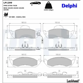 Brzdová destička Sada brzdových destiček, kotoučová brzda DELPHI LP1299