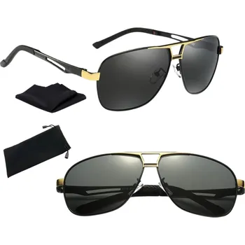 Sluneční brýle Pánské polarizační sluneční brýle Pilot, retro styl, zlatý kov/plast, UV 400 ochrana