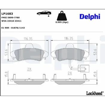 Brzdová destička Sada brzdových destiček, kotoučová brzda DELPHI LP1683