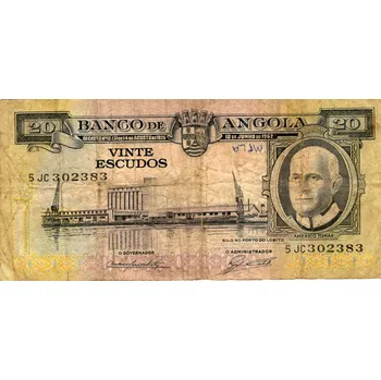Africká Angola Bankovka 20 Escudos 1962 Série 5 JC (Angola 20 Esudos 1692)