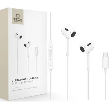 Sluchátka TECH-PROTECT ULTRABOOST TYPE-C EARPHONE CORE G2 WHITE