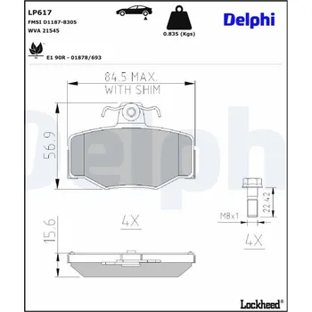 Brzdová destička Sada brzdových destiček, kotoučová brzda DELPHI LP617