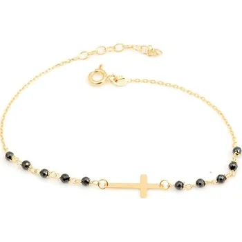Náramek Dámský zlatý náramek s křížkem a korálky ZLNA1251F + Dárek zdarma