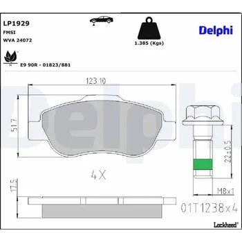 Brzdová destička Sada brzdových destiček, kotoučová brzda DELPHI LP1929