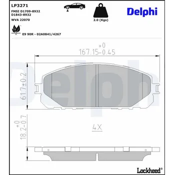 Brzdová destička Sada brzdových destiček, kotoučová brzda DELPHI LP3271