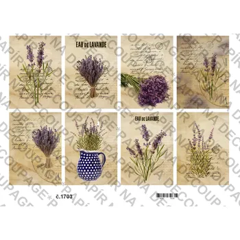 Výtvarný papír Rýžový a soft papír na decoupage - Sada, vintage, květiny, levandule - KB01703 Materiál: Rýžový papír, Rozměr: A4