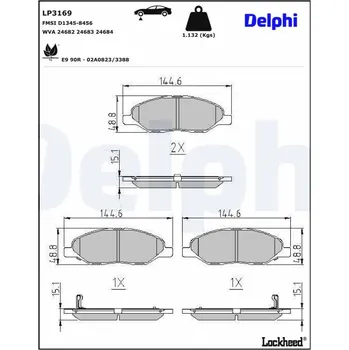 Brzdová destička Sada brzdových destiček, kotoučová brzda DELPHI LP3169