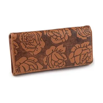 Peněženka Dámská peněženka s květy 9x18,5 cm - 1 ks - 1 hnědá koňak