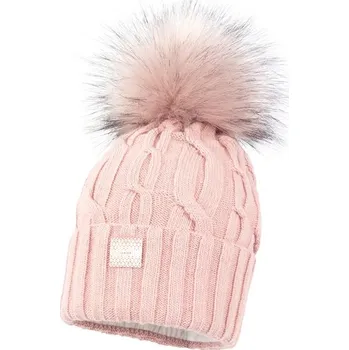 Kojenecká čepice Zimní čepice JAMIKS Kirsten s bambulí růžová Rozměr: 52