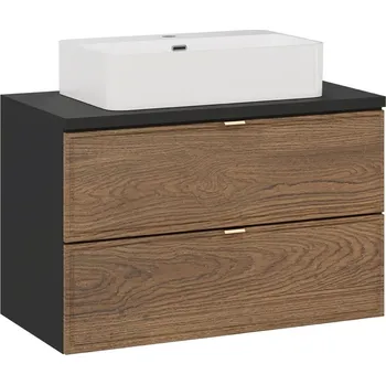 Policová skříň Závěsná skříňka Talia Casella s deskou a umyvadlem 80 cm černý mat/dub casella