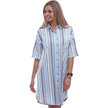 Dámská noční košile Modrá pruhovaná elegantní košilka s límečkem a krátkým rukávem celopropínací na knoflíky 1C3936 modrá xl