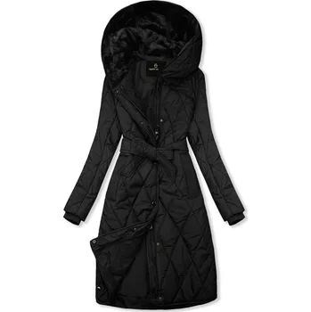 Černá prošívaná bunda s páskem