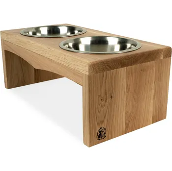 Miska pro psa Svět Tlapky Stojan na 2 misky pro psa SALLY Dřevina nebo odstín: Buk (dřevo), Výška: 10cm (malé plemeno), Průměr miska (rozměr): miska 13cm (34 x 18cm)