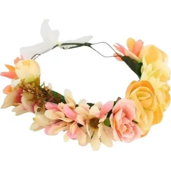 Čelenka Flamenco Mystique Romantický věnec z umělých květin Pivoňkové Víno - Krémové W1K, šířka 6 cm - průměr 15 cm