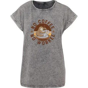 Dámské tričko Dámské tričko Acid wash No coffee no workee Velikost: 5XL, Barva trička: Světle šedá