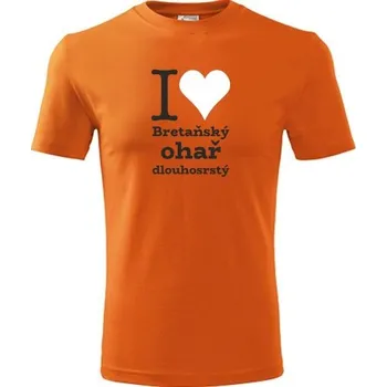 Chlapecké tričko Oranžové dětské tričko I love Bretaňský ohař dlouhosrstý - dárek pro malého pejskaře / pejskařku - barva oranžová - velikost 12let