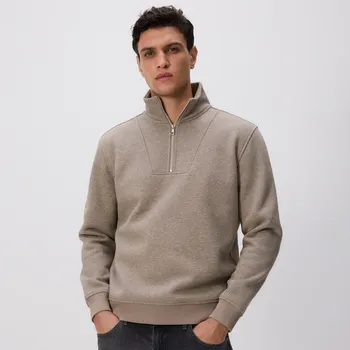 Pánská mikina Reserved - Hladká mikina se stojáčkem - pudrově hnědá - 6998H-98X - 6998H-98X-L