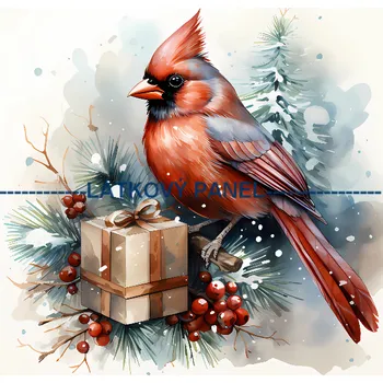 Látkový panel - Vánoční Red cardinal - ZIM-109 Velikost: 15x15cm, Materiál: Mikroplyš