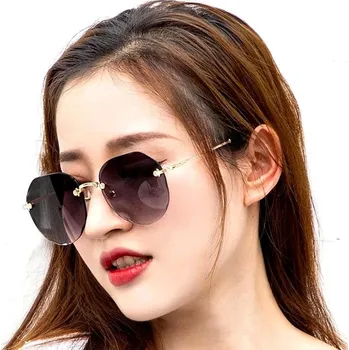 Sluneční brýle Bezrámové Dámské Sluneční Brýle Pilot, Kovový Rám, UV Filtr 400 kat. 3, Lesklé Žluté Zlato