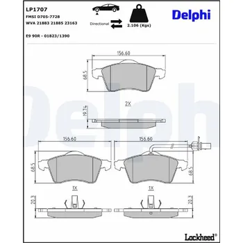 Brzdová destička Sada brzdových destiček, kotoučová brzda DELPHI LP1707