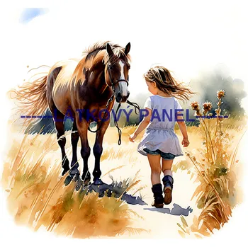 Látkový panel - Kůň a děti - KON - 109 Velikost: 45x45cm, Materiál: Mikroplyš