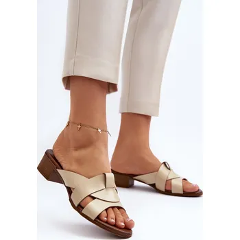 Dámské pantofle Zazoo 40236 Kožené Dámské Žabky Na Nízkém Podpatku Barva: Béžová, Velikost: 37