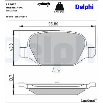 Brzdová destička Sada brzdových destiček, kotoučová brzda DELPHI LP1678