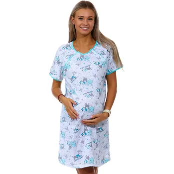 Dámské noční prádlo Šedé i azurové kojící a těhotenská košilka na knoflíky - Plyšový mazlíčci 1C3217 modrá xl