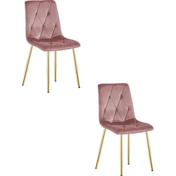 Jídelní židle Set dvou jídelních židlí LIBRA sametové, růžové / zlaté nohy (2 ks)
