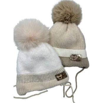 Čepice AJS Zimní dívčí čepice 24669 barva: béžová