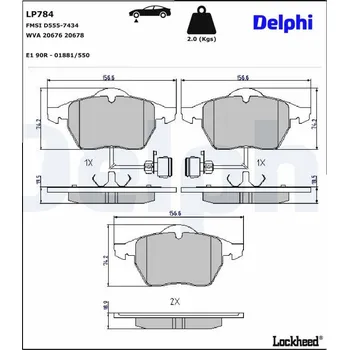 Brzdová destička Sada brzdových destiček, kotoučová brzda DELPHI LP784