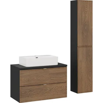 Nábytek Koupelnová sestava s deskou, umyvadlem a skříňkami Talia Casella Trust 80 cm černý mat/dub casella
