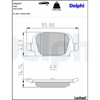 Brzdová destička Sada brzdových destiček, kotoučová brzda DELPHI LP1677