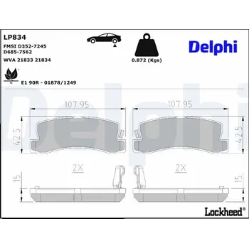 Brzdová destička Sada brzdových destiček, kotoučová brzda DELPHI LP834