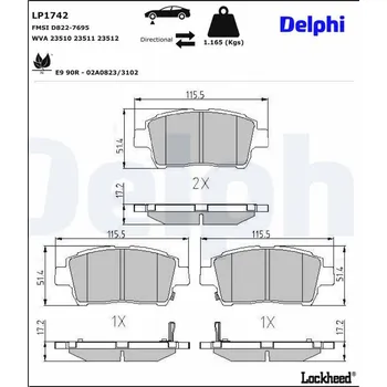 Brzdová destička Sada brzdových destiček, kotoučová brzda DELPHI LP1742