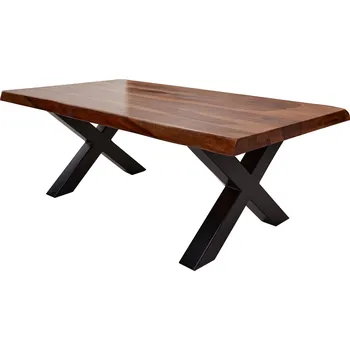 Konferenční stolek Přírodní konferenční stolek XENON 110 cm sheeshamové dřevo, kovová podnož, přírodní dřevo, černá