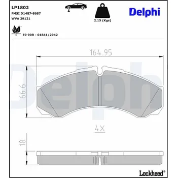 Brzdová destička Sada brzdových destiček, kotoučová brzda DELPHI LP1802