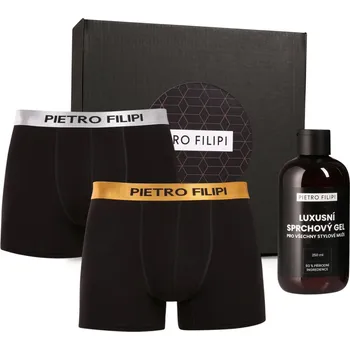 Sada pánského spodního prádla Pánská dárková sada 2PACK boxerky Metalic a sprchový gel Pietro Filipi (3PBP1) XXL Možnost vrácení zboží ZDARMA do 120 dnů!