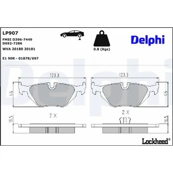 Brzdová destička Sada brzdových destiček, kotoučová brzda DELPHI LP907