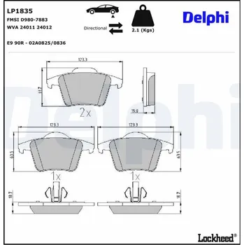 Brzdová destička Sada brzdových destiček, kotoučová brzda DELPHI LP1835
