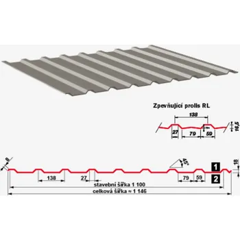 plechová krytina Trapézový plech 18NP střešní, Satjam Barva: Červená oxid, Povrchová úprava: Polyestersat 25 µm (PE 25)