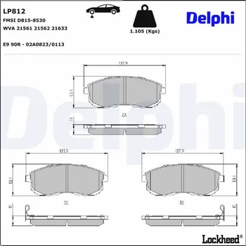 Brzdová destička Sada brzdových destiček, kotoučová brzda DELPHI LP812
