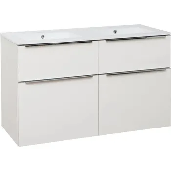 Koupelnový nábytek EBS Koupelnová Skříňka s Dvojumyvadlem NEVIO SLIM | Závěsná | 121 cm | Dvě Zásuvky Soft-Close | Laserem Opracované Hrany | Bílá Lesklá 120 cm x 72 cm x 48 cm