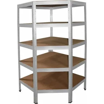 regál meets-ecommerce UG Rohový dílenský regál 180x70x40, 5-6 polic barva: šedá, počet polic: 5 polic