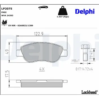Brzdová destička Sada brzdových destiček, kotoučová brzda DELPHI LP2075