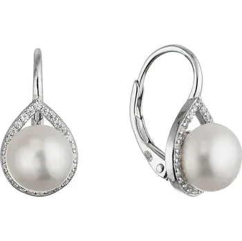 Náušnice Evolution Group Stříbrné náušnice visací s bílou říční perlou 21107.1